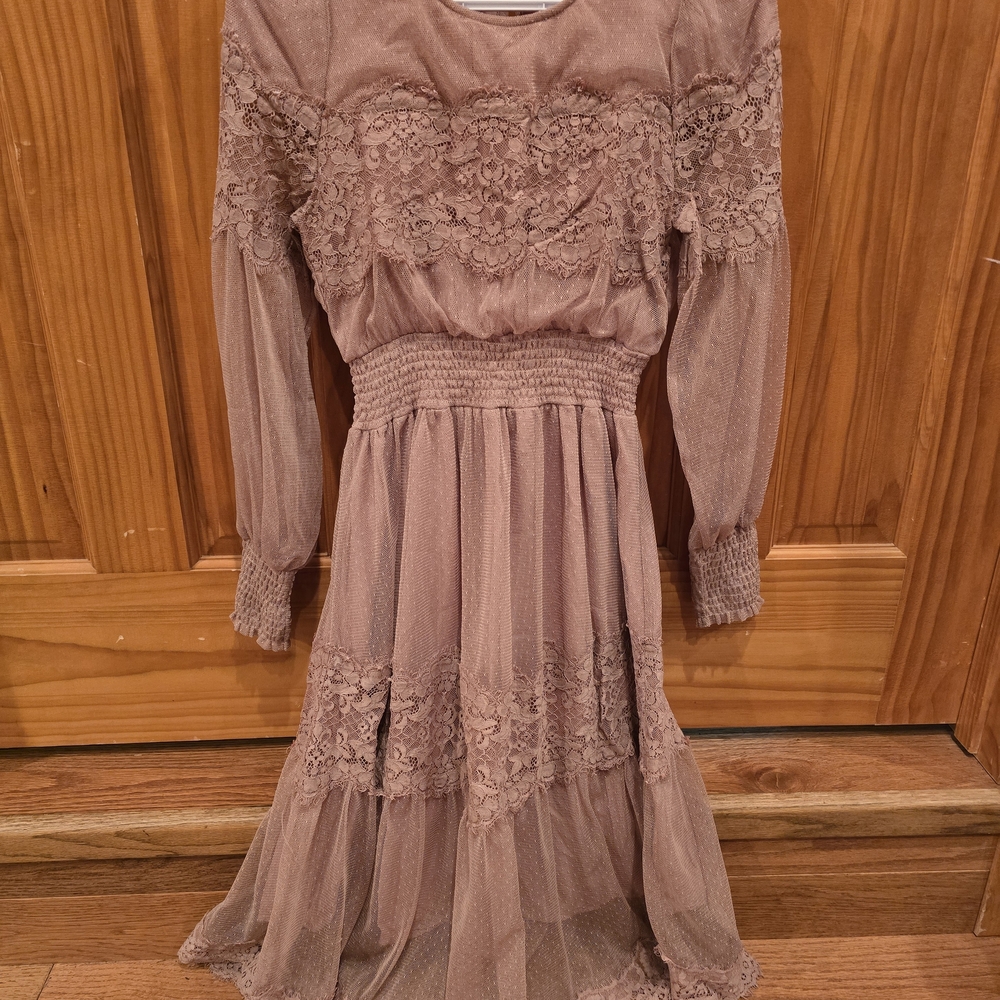 Bluivy Mauve Lace Long Sleeve Dress